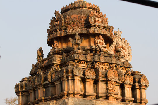 Sacred monuments in holy Hampi city. Stone temples of the royal dynasty