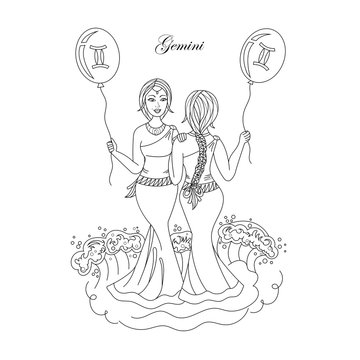 zodiac sign Gemini in the form of two beautiful girls
