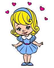 Girl beautiful blue dress cartoon illustration isolated image character