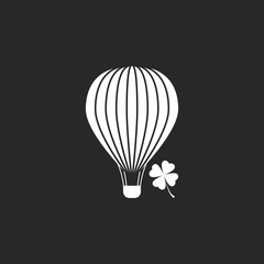 Hot air balloon with lucky clover sign simple icon on background