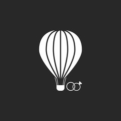 Hot air balloon with wedding rings sign simple icon on background