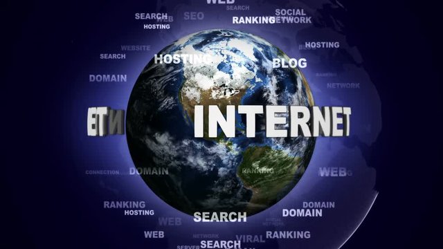 INTERNET Text Animation and Earth, Loop, 4k
