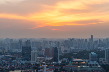 Singapore rooftop view of Marina Bay with urban skyscrapers at s
