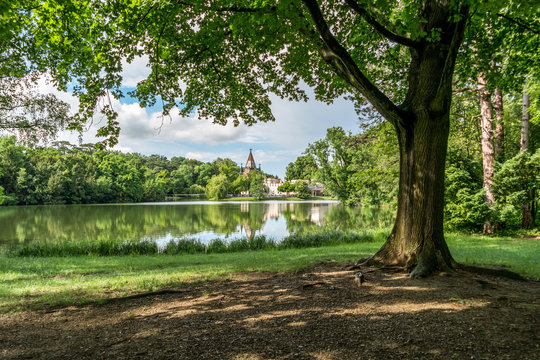 Franzensburg Castle and pond in Laxenburg castle gardens near Vienna, Lower Austria