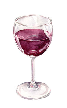 Watercolor painted glass of red wine