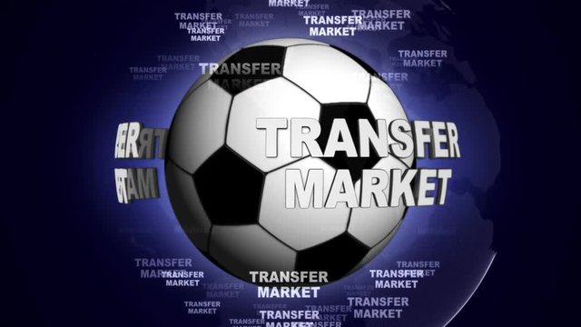 TRANSFER MARKET Text Animation and Earth, Loop, 4k
