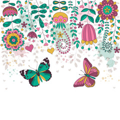 Vector card with flowers and butterflies