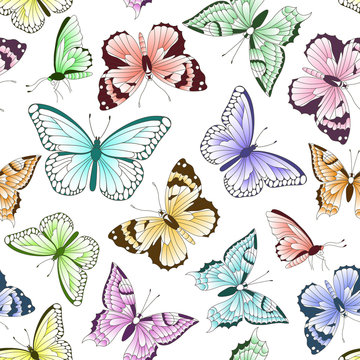 Seamless vintage pattern with colorful butterflies
