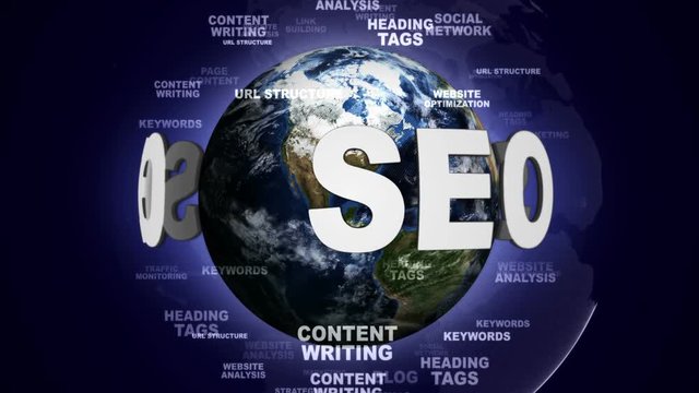 SEO Text Animation and Earth, with Keywords, Loop, 4k
