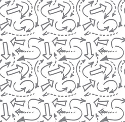 Seamlrss pattern with hand drawn aroows. Isolated on white backd