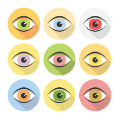 Human Eye Flat Icons Set