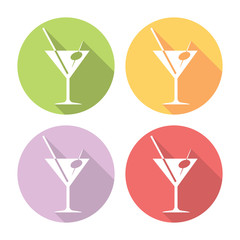 Martini Coctail Party Glass Flat Icons Set