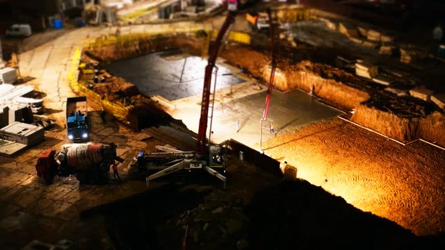 Night timelapse  of miniature new Home Foundation Construction. Tilt shift