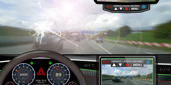 adi26 AutonomousDrivingIllustration - Steinschlag Windschutzscheibe Unfall Autobahn Dashcam - 2zu1 g4453