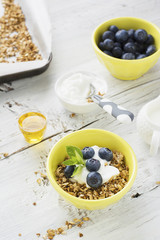 Home crispy golden granola mixture of flakes and nuts