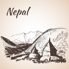 Nepal Himalayas. Isolated on white background