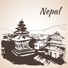 Kathmandu Durbar Square Nepal. Sketch.  Nepal. Sketch. - 113766081
