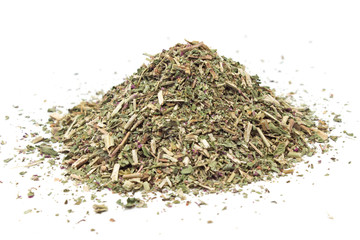 Pile of dried wild oregano herbal medicine tea on white