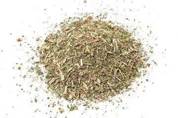 Pile of dried wild oregano herbal medicine tea on white