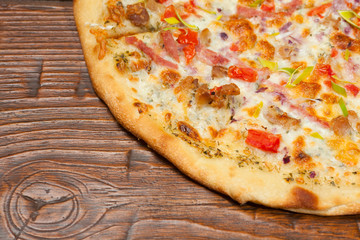 Ranch pizza on wooden table