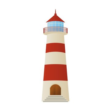 Lighthouse. Painted in red and white colors. Vector.