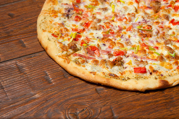 Ranch pizza on wooden table