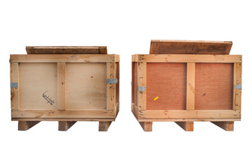 wood storage boxes isolated white, front view