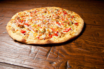 Ranch pizza on wooden table