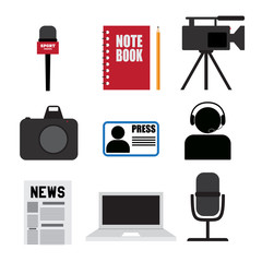 Set of vector press and journalism icons. Modern flat vector signs.