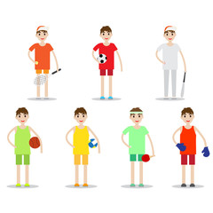 Set of sporty boys isolated on white background. Kind of sports vector collection.