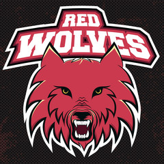 Red wolves modern logo for a sport team. Premade logotype with name