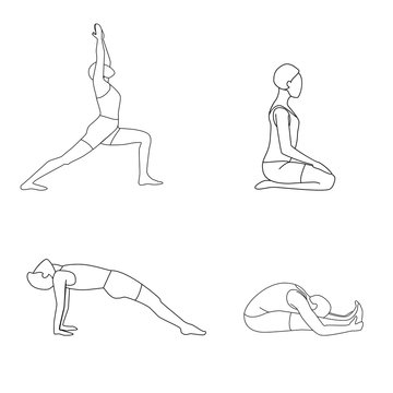 Set of four yoga poses. Man doing yoga