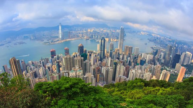 Hong Kong Cityscape High Viewpoint Of The Victoria Peak Time Lapse (zoom out)