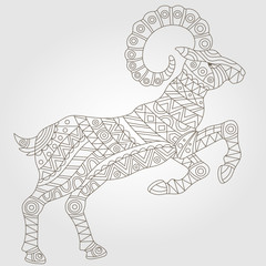 Contour illustration with abstract ram, dark outline on a light background