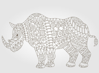 Illustration of abstract contour of a rhino on white background