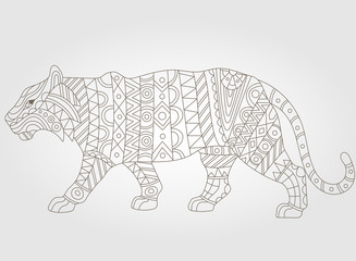 Contour illustration of abstract tiger, on a white background