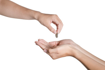 hand give money on white background