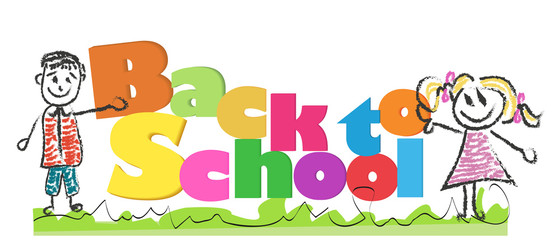 Back to school with doodle kids and colorful letters vector illustration