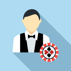 Casino croupier icon, flat style