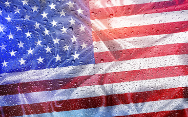 American flag with water drops and sunlight, patriotic background - 113773851