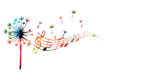 Colorful dandelion with music notes