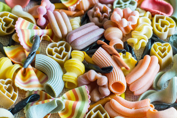 Homemade colored Italian pasta 