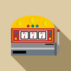 Slot machine with lucky seven icon, flat style