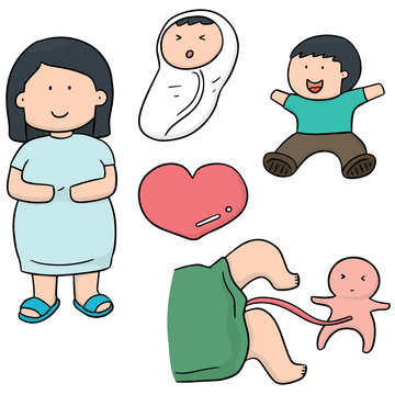 vector set of pregnant woman and baby