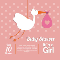 Baby Shower design. stork  icon.  pink illustration, vector grap