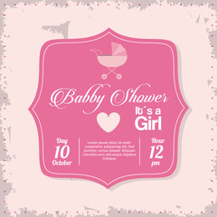 Baby Shower design. stroller icon.  pink illustration, vector gr