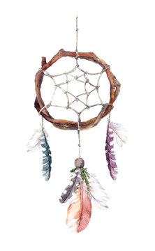 Dream Catcher With Feathers. Watercolor