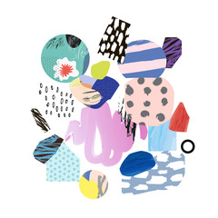 Trendy creative collage with different textures and shapes. Modern graphic design.  Unusual artwork. Vector. Isolated