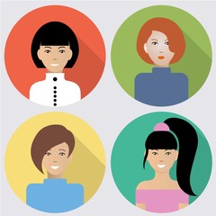Set of flat women icons. Four different images of women. Can be used for the websites,forums and blogs