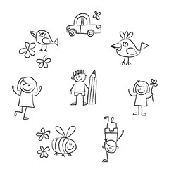 Fototapeta premium Kindergarten doodle pictures White background